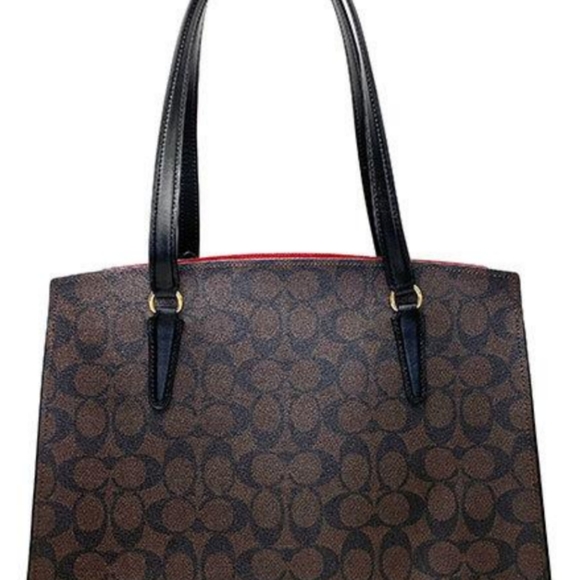 COACH C4075 TATUM CARRYALL TOTE BROWN SIGNATURE WITH BLACK LEATHER NEW WITH TAGS - Picture 8 of 12